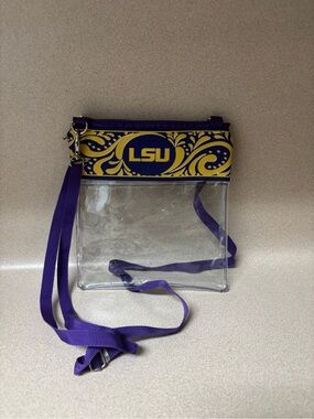 LSU Clear Crossbody Bag with Purple and Gold Trim